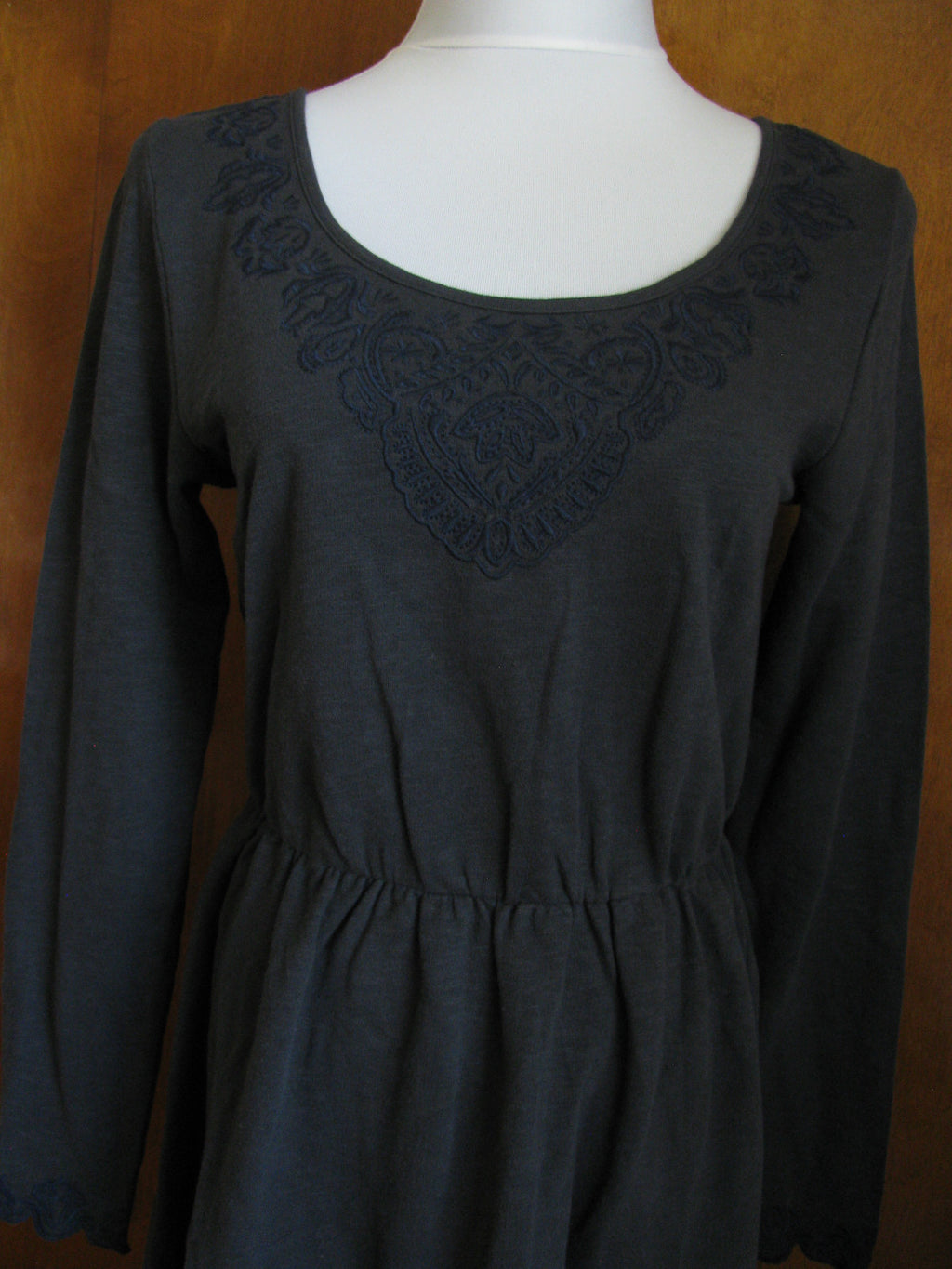 Anthropologie women's dark gray cotton embroidered dress Size XS, M, S