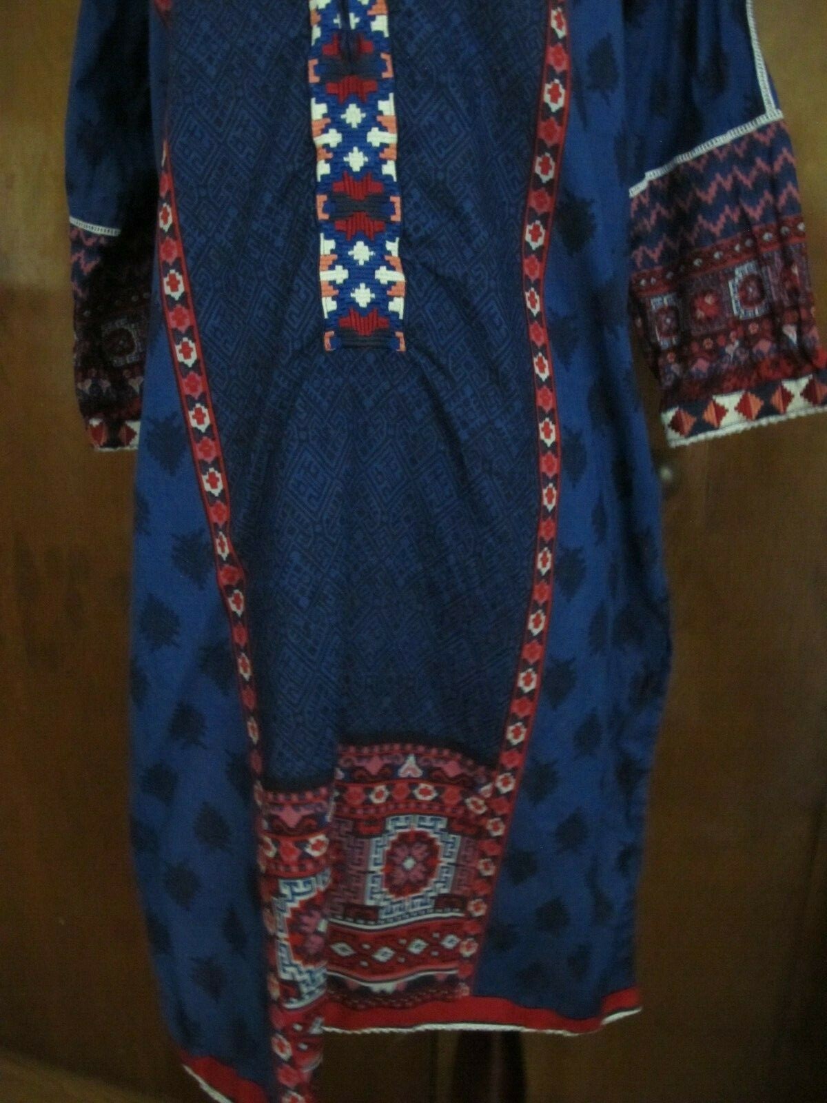 Lime Light Women’s Blue Embroidered  Cotton Tunic Top Or Swim Cover Medium