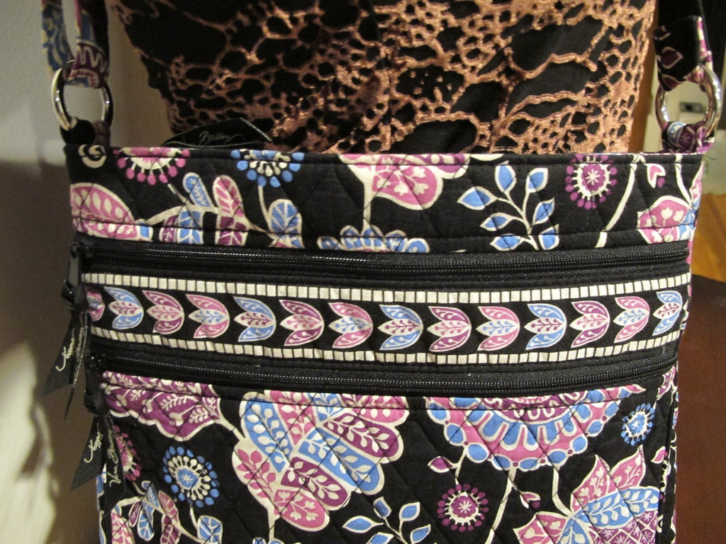 Vera Bradley Women's Black Multi Color Shoulder Crossbody Quilted Zippered Bag