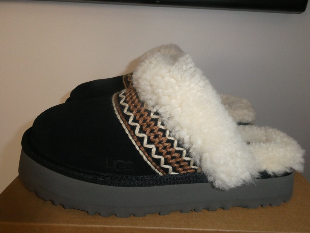 UGG DISQUETTE ATHERSON WOMENS BLACK SHEEPSKIN SLIPPERS Size 8