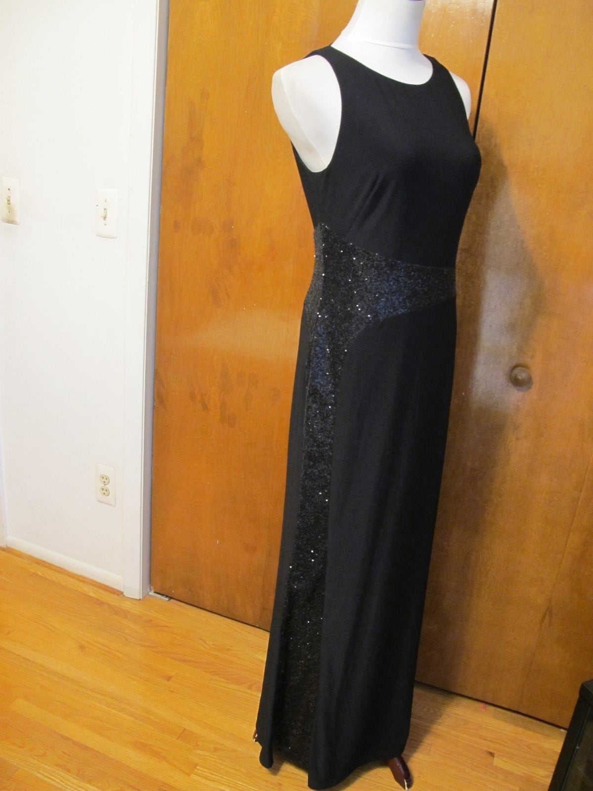 Ralph Lauren women's black shine maxi evening detailed A-line dress size 10 new