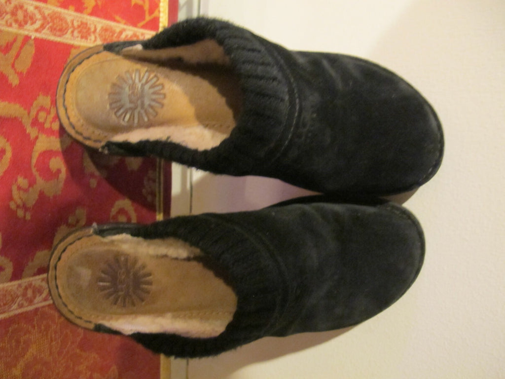 Ugg Australia SN 1934 Black Suede Sheep Shearling Lined Women’s Slippers Size 6