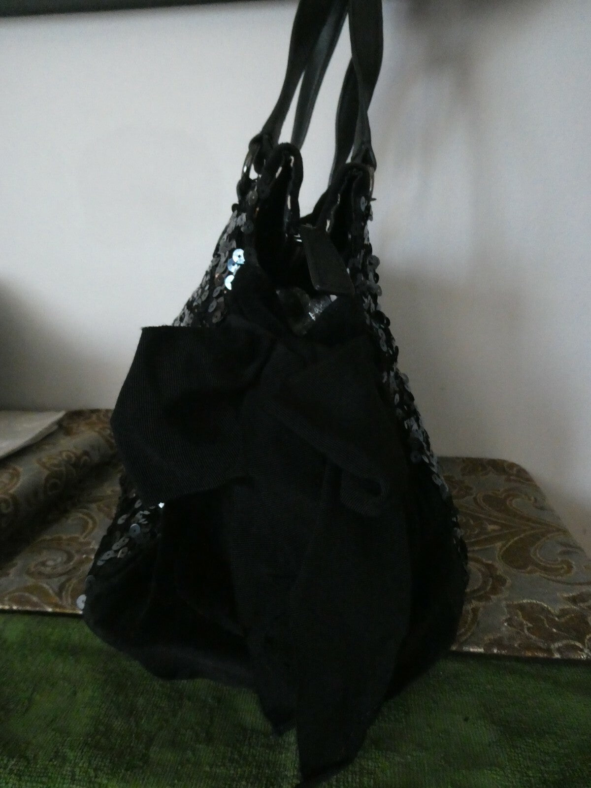 Juicy Couture Evening Black Velvet Leather Shoulder Handbag Purse USA