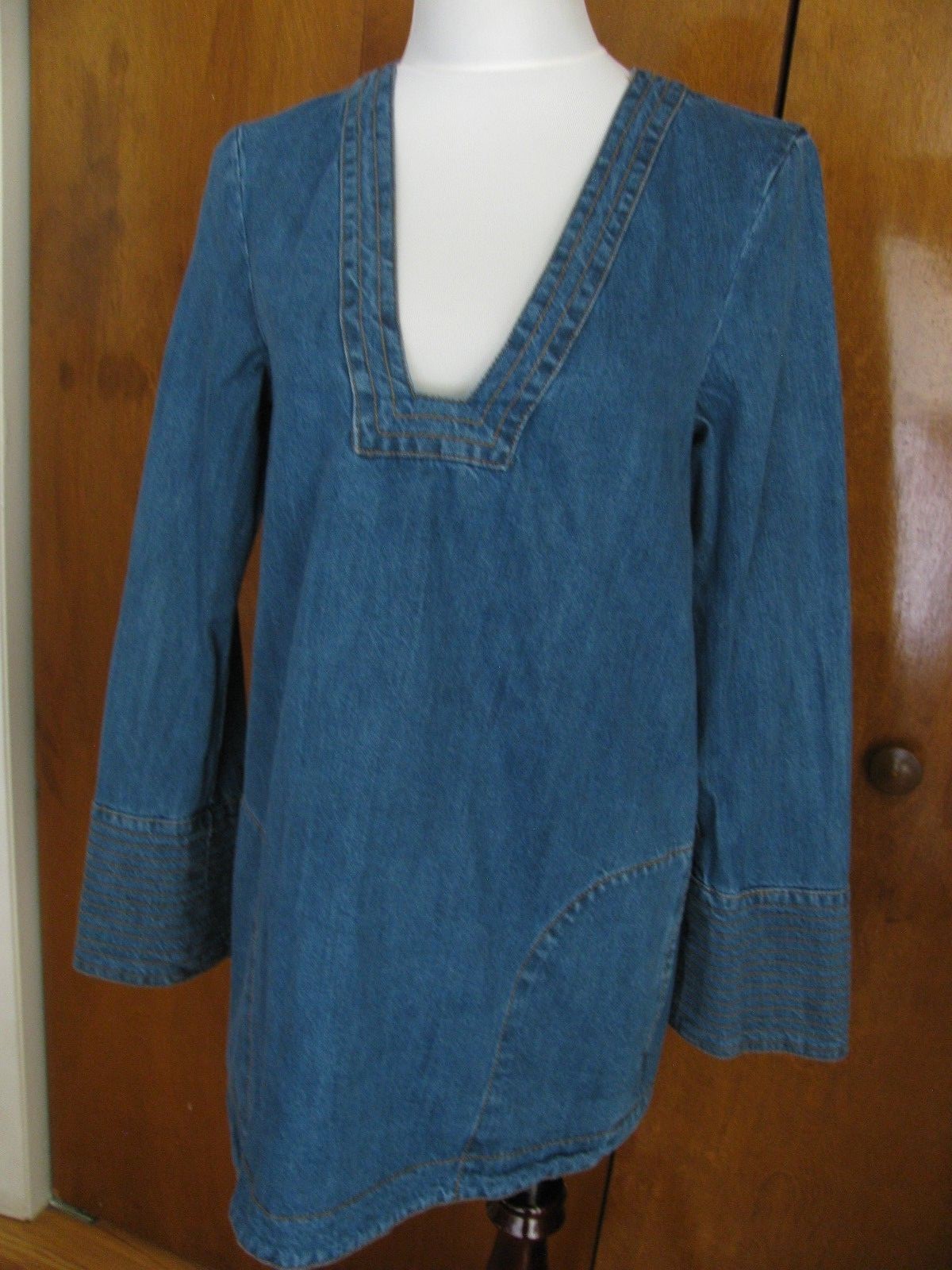 Free People women's denim henrix blue detailed tunic top New