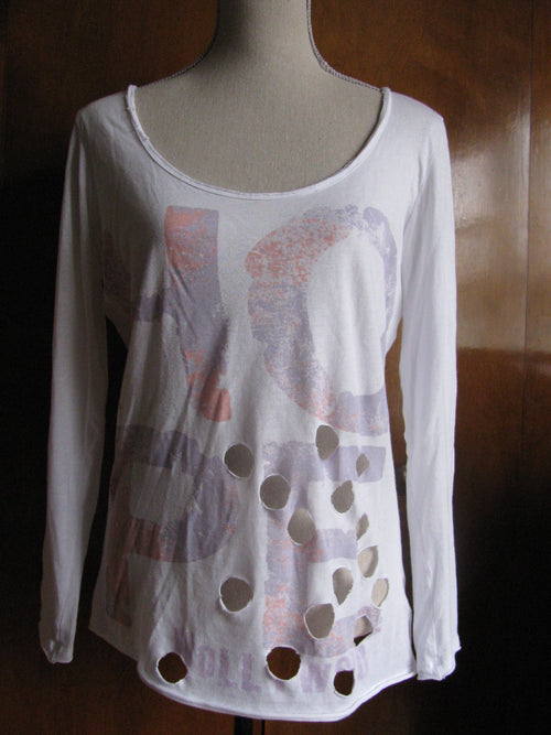 ANM  women's white printed very soft cotton modal holed top Size Medium New