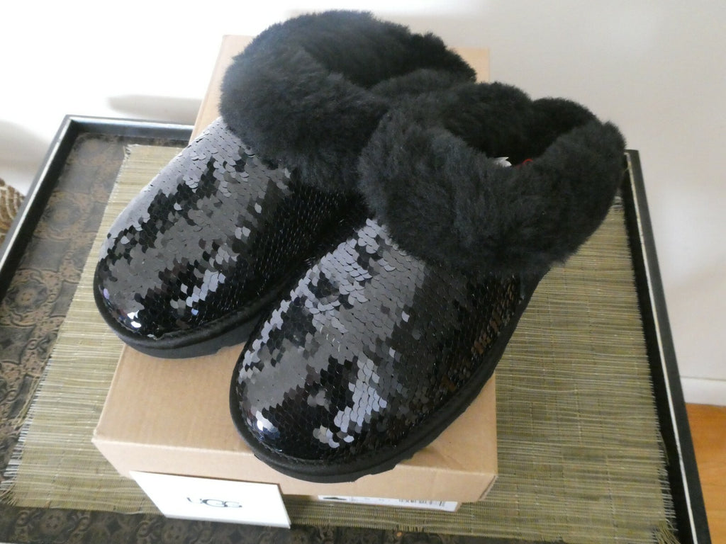 UGG Cluggette Sequins Sheepskin Flux Cozy Women Black Slipper 5,6,7 Style1127490