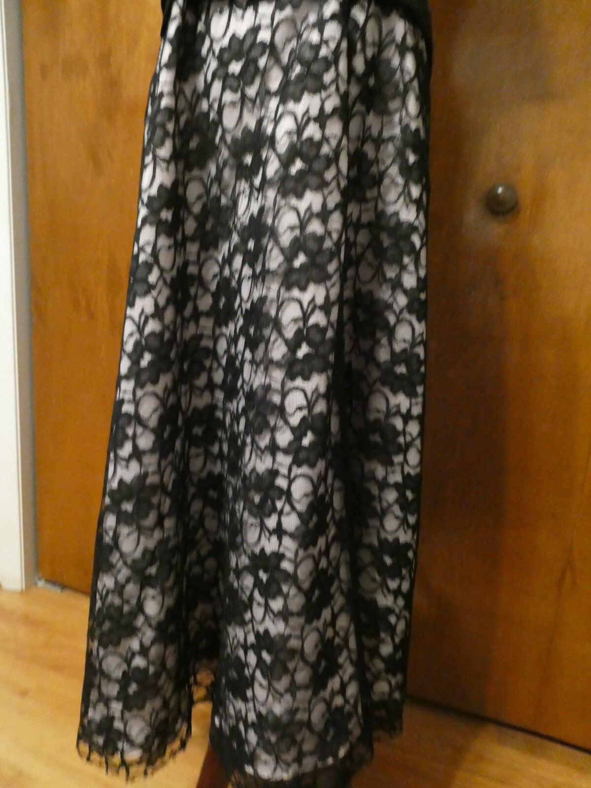 Unbranded Women's Black Pink Fringe-Textured Sheer Lined Evening Skirt Size M