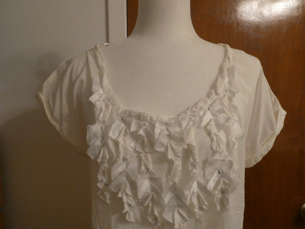 Calvin Klein Jeans Women White Embellished Ruffle Top WF11H07 Short Sleeve M