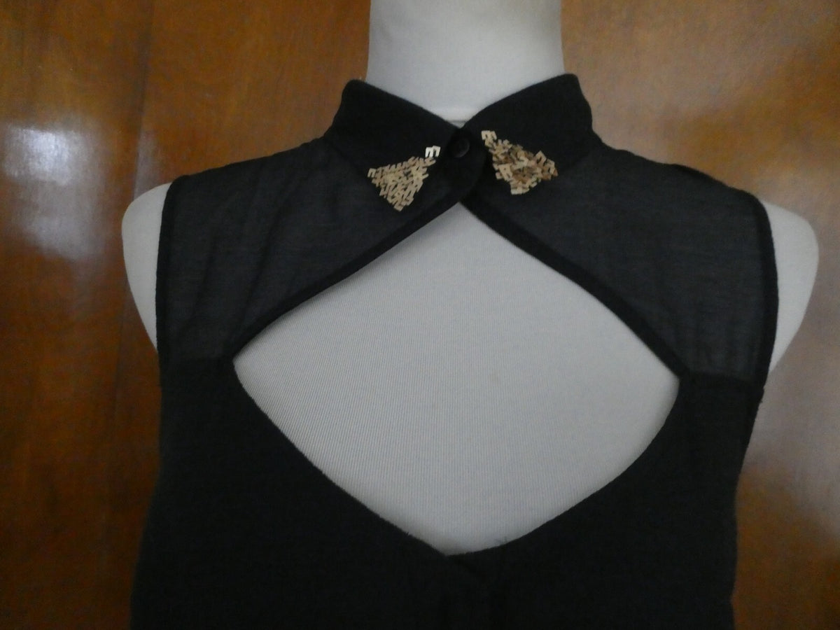 Rachel Roy black lined decorated embellished evening blouse sz 12 (fits size 10)