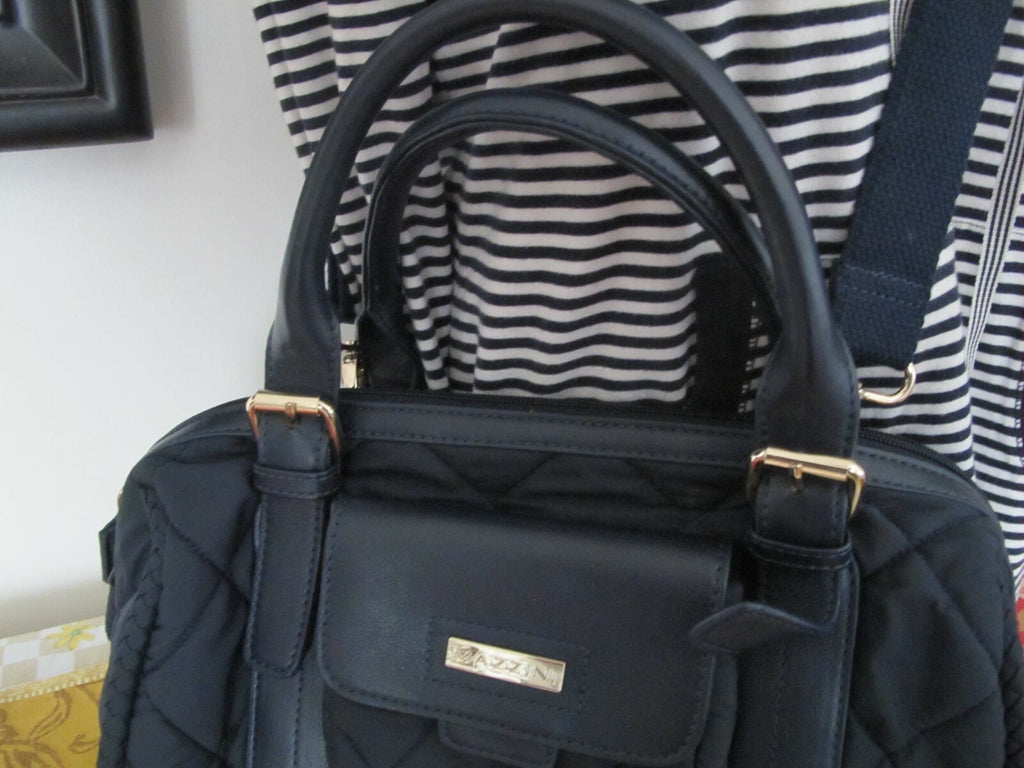 Mazzini women's navy cloth with leather  houlder Crossbody Quilted Zippered Bag