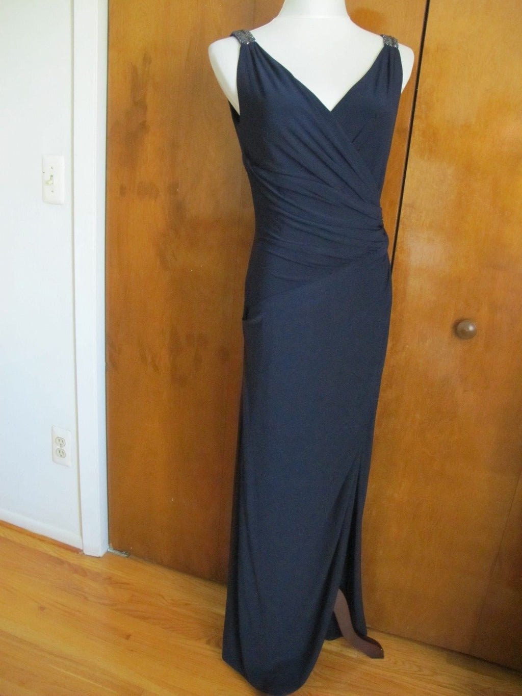 Ralph Lauren women navy evening sequined gathered dress New