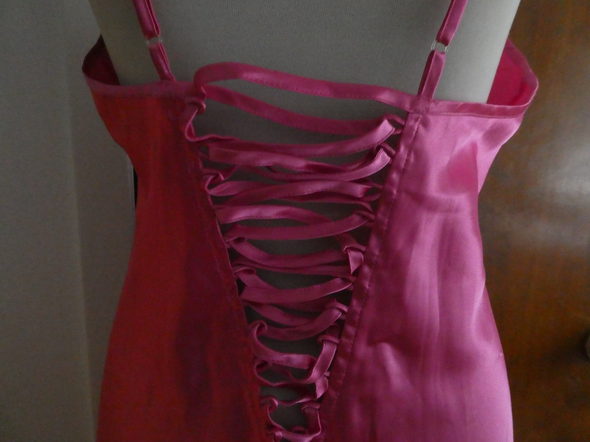 LACE Lingerie Satin Pink Chemise Slip Dress Made in Israel Sz XLarge(fits large)
