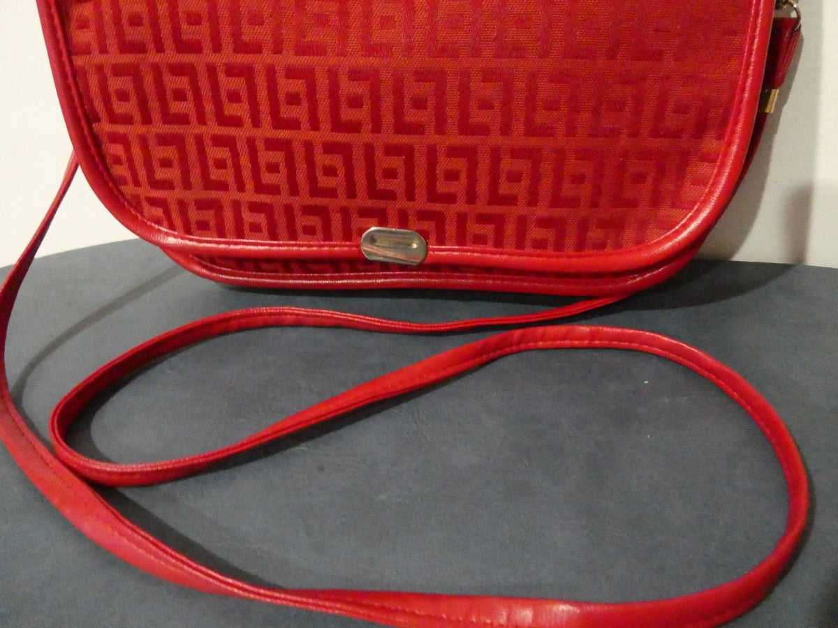 Vintage Red Italian Crossbody Shoulder Bag Geometric Pattern Small Made in Italy