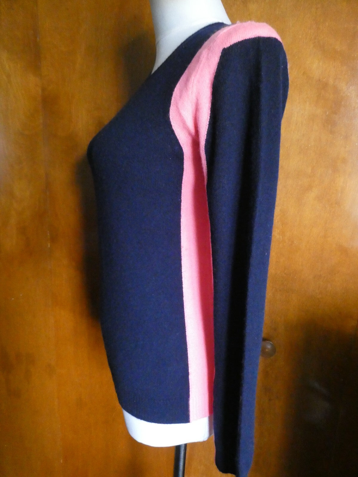 Bloomingdale Aqua Women’s Navy/Coral Cashmere Detailed Long Sleeve Sweater Small