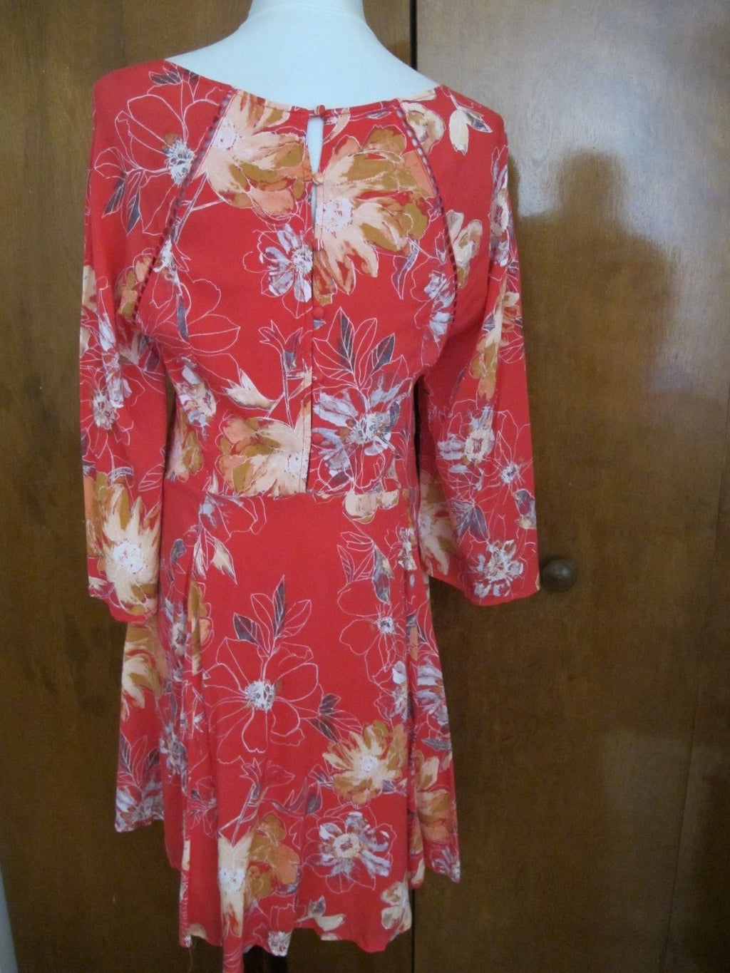 Free People women multi color relaxed fit short lined 3/4 Sleeve rayon dress 10 