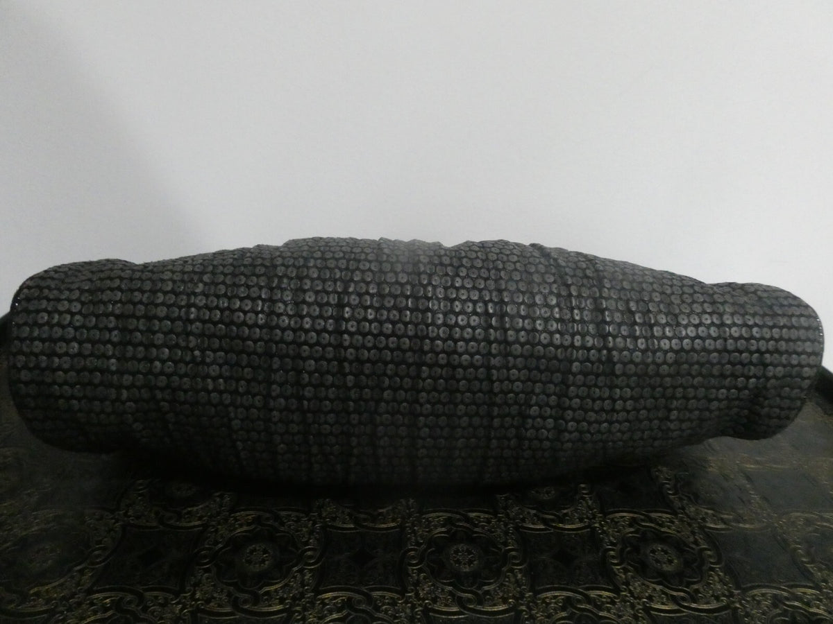 Grace Ann Agostino Vintage Womens Black Woven Leather Bag Purse Silver Tone Deco