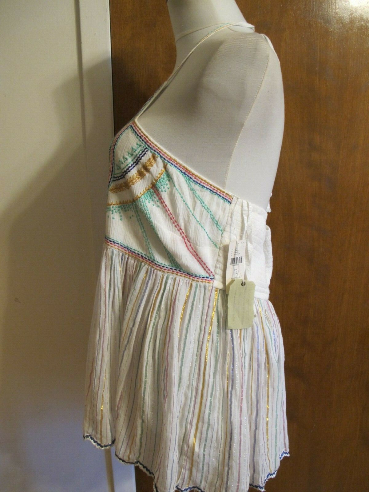Anthropologie Floreat women's embroidered white multicolor rayon halter top