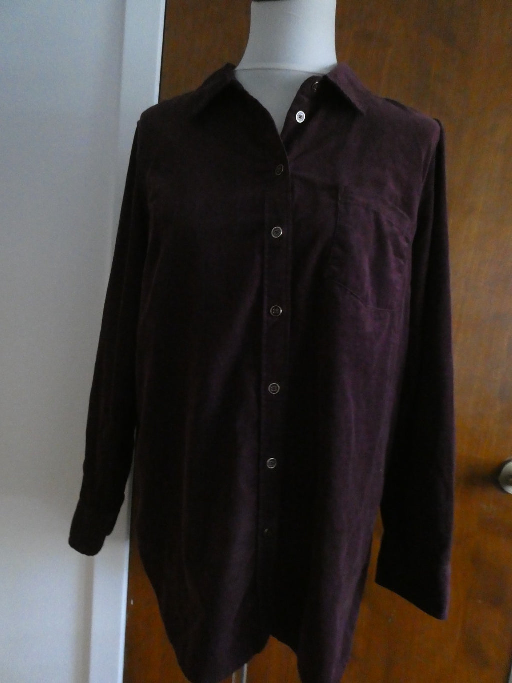 Talbots Women’s Large Purple Corduroy Button Front Shirt Top 100% Cotton India