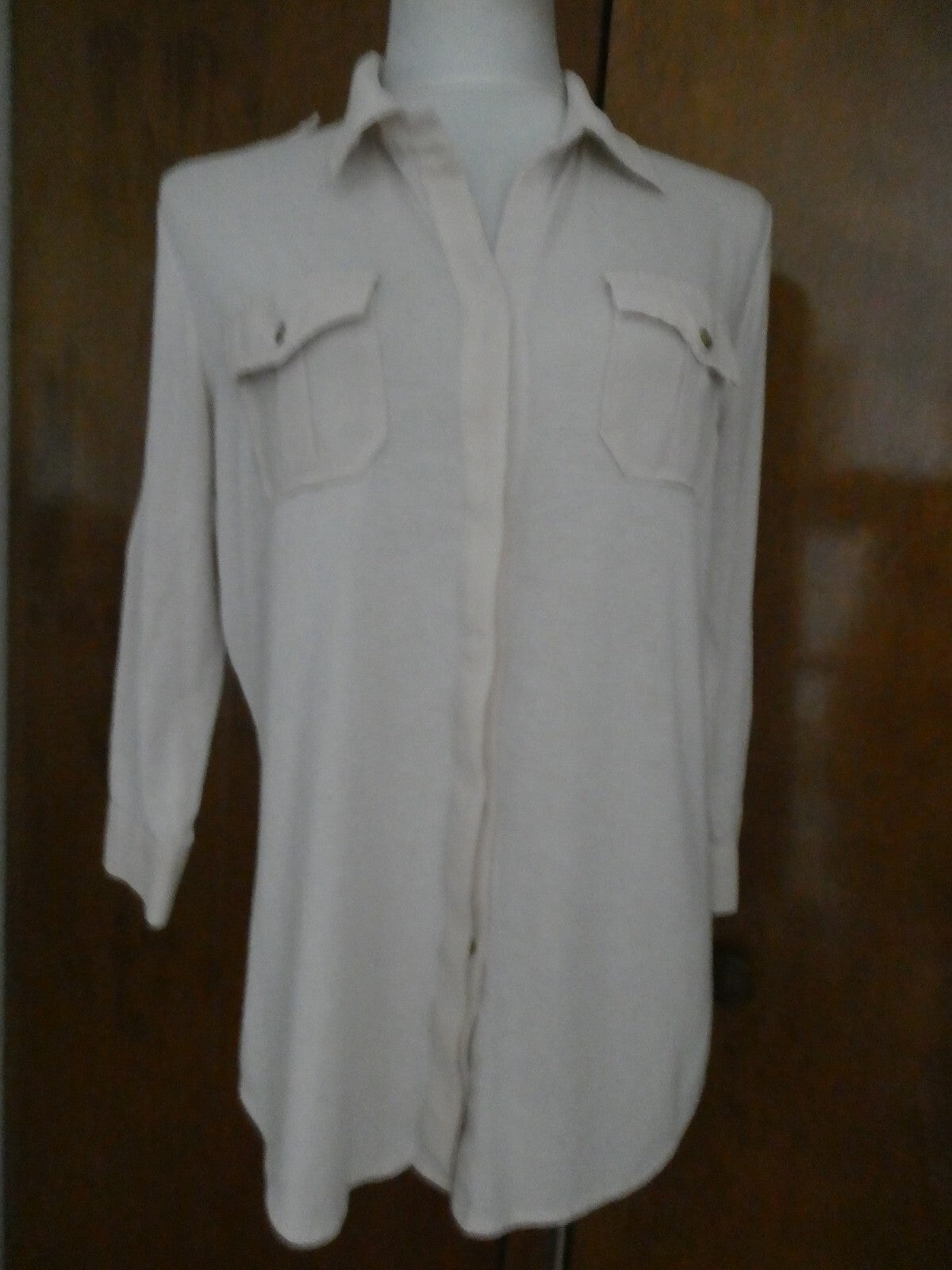 Poof Ivory Roll-Tab Long Sleeve Button Down Blouse Top Large