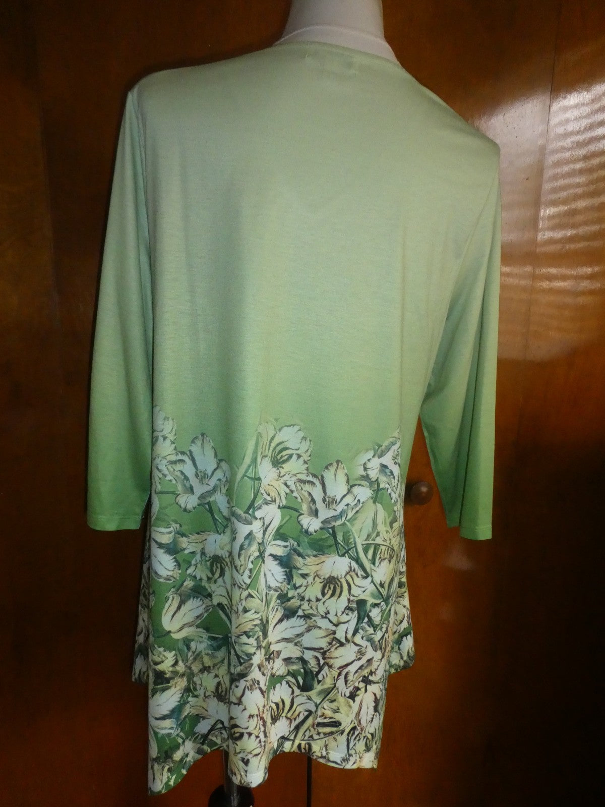 One World Women’s Asymmetric Green Multicolor Long Sleeves Tunic Top Size Xlarge