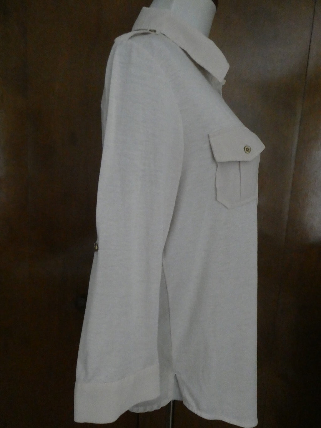 Poof Ivory Roll-Tab Long Sleeve Button Down Blouse Top Large