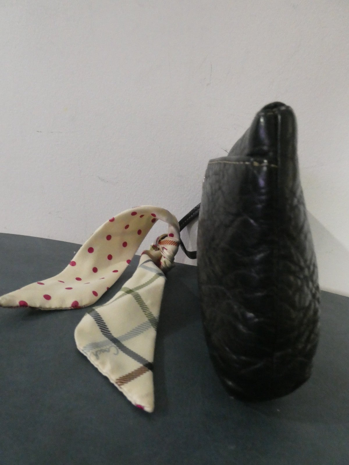 Vintage large Coach Women Black leather wristlet wallet with Coach small scarf
