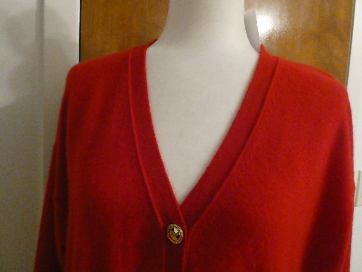 Bloomingdale's Scarlett Cardigan Large NWT 100% 2-Ply Cashmere Red Gold Trim