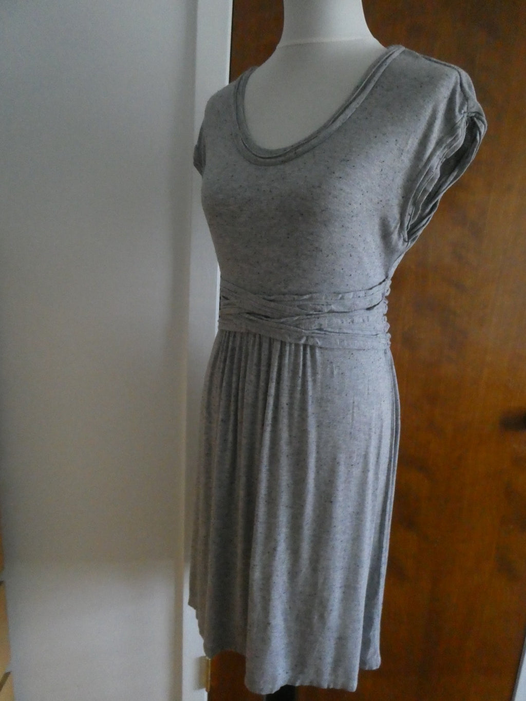 Max Studio women knit jersey dress heather gray with black flecks, featuring L