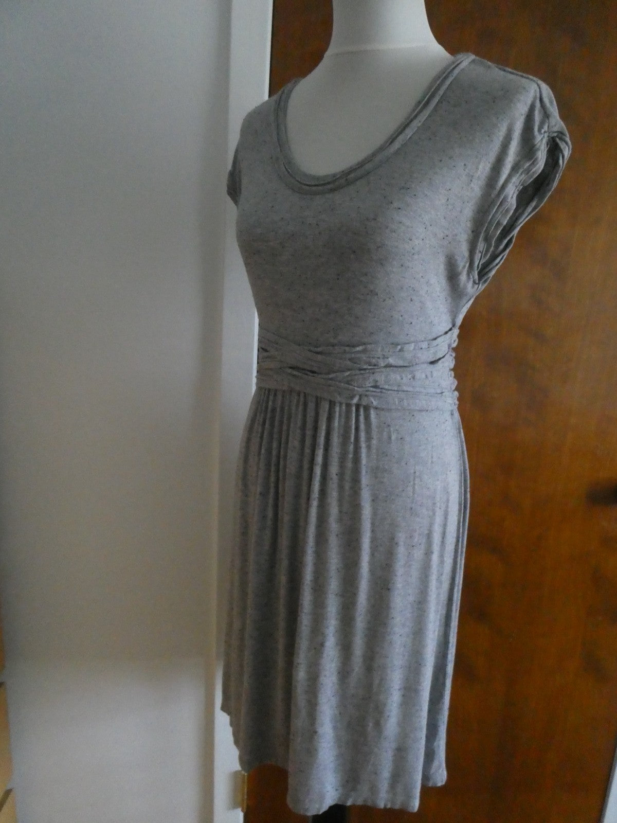 Max Studio women knit jersey dress heather gray with black flecks, featuring L