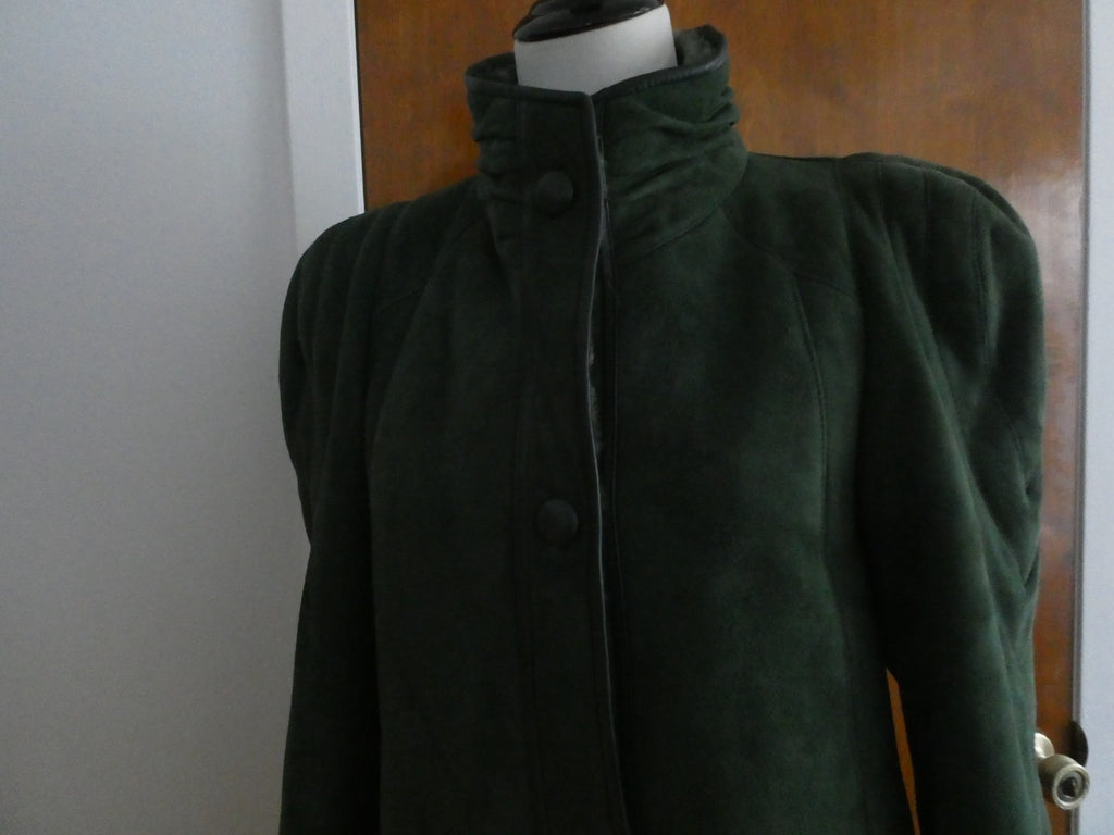 Women's Green Shearling Sheepskin Mid Long Winter Coat Made In Spain Size 10 NWT