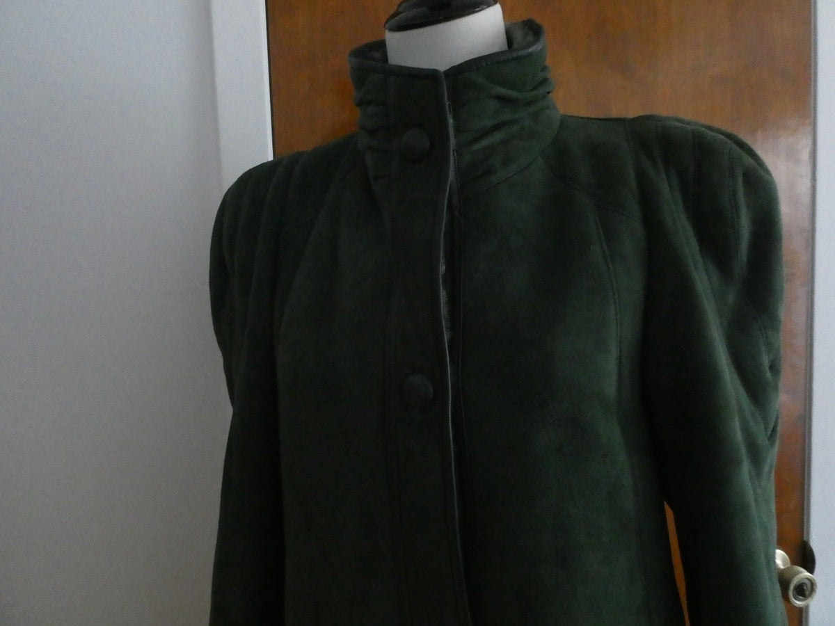 Women's Green Shearling Sheepskin Mid Long Winter Coat Made In Spain Size 10 NWT