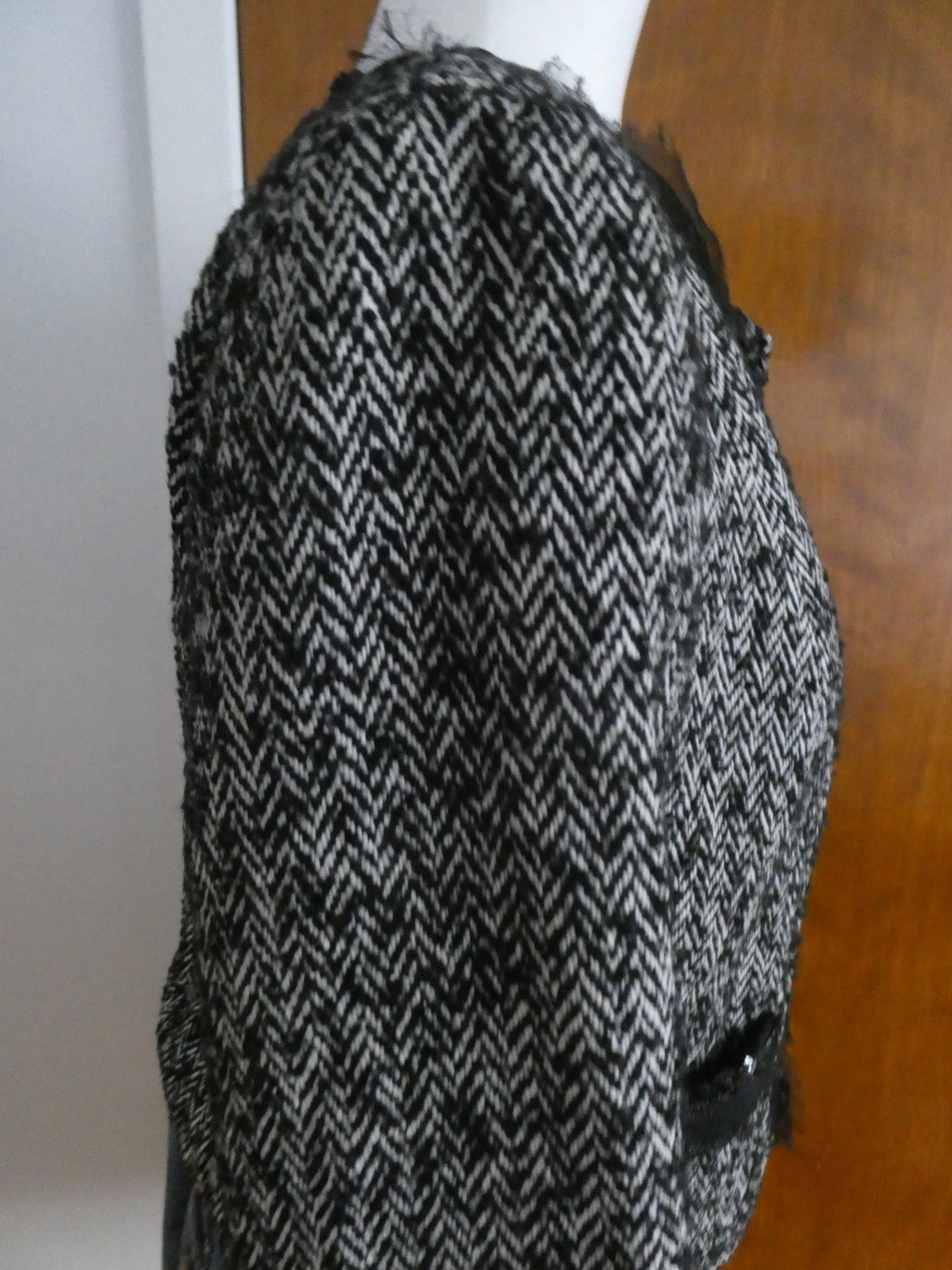 Sinequanone Women Black White Tweed & Sequin Wool Blend Lined Blazer Size Large