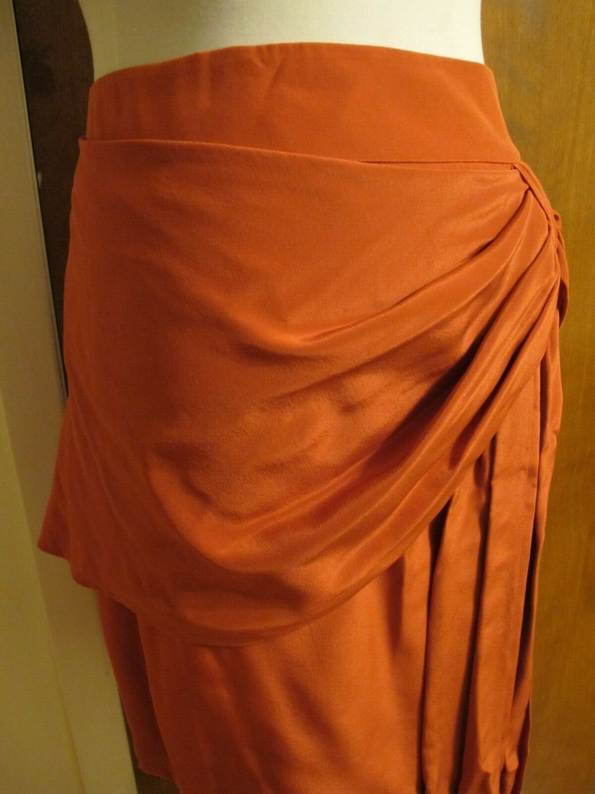Juicy Couture Women's Orange African Sun Draped Silk Lined Skirt XL Fits Large
