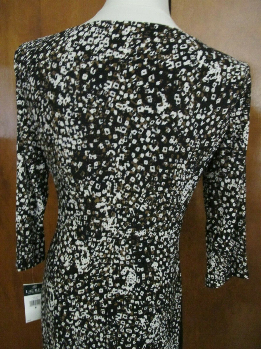 Ralph Lauren women's black brown white gathered lined dress 8 