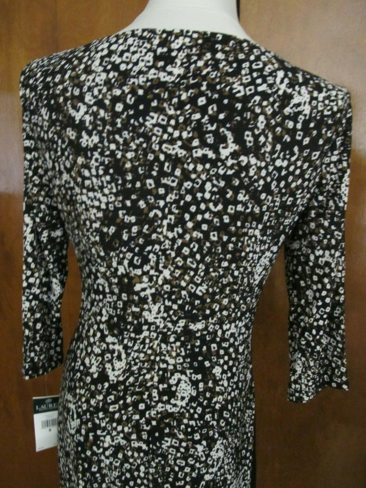 Ralph Lauren women's black brown white gathered lined dress 8 