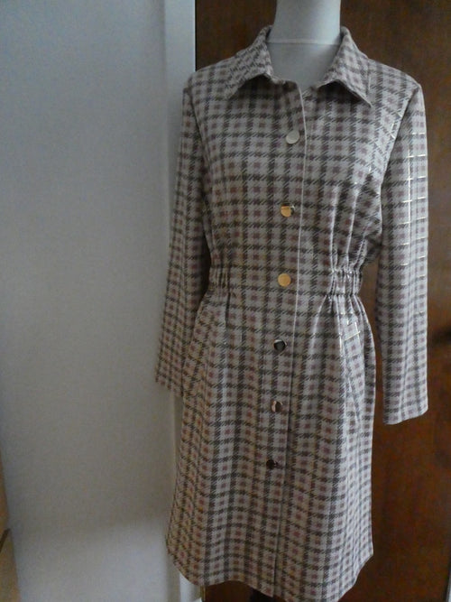 Aliceblue Women’s Plaid Long Jacket Coat Gray Pink Gold Snap Stretch Size Small