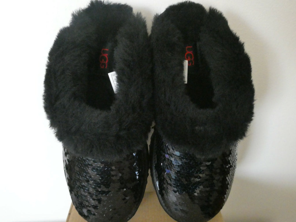 UGG Cluggette Sequins Sheepskin Flux Cozy Women Black Slipper 5,6,7 Style1127490