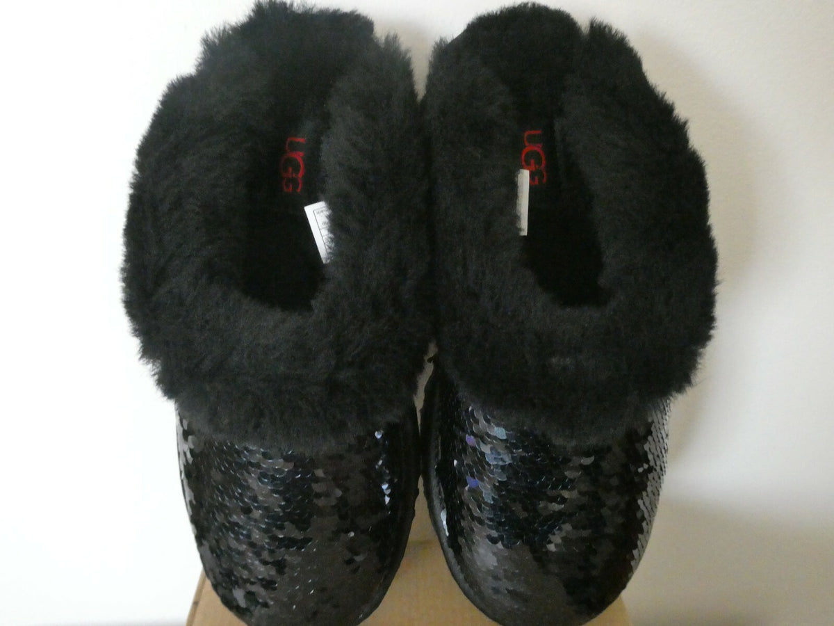 UGG Cluggette Sequins Sheepskin Flux Cozy Women Black Slipper 5,6,7 Style1127490