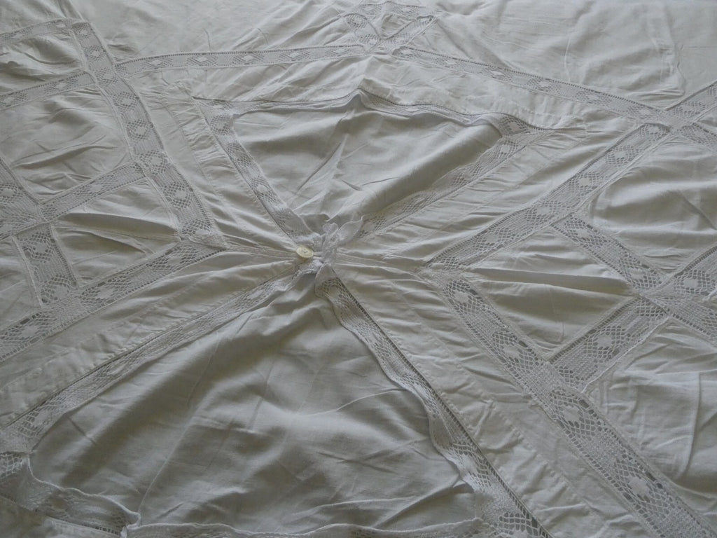 Vintage Crocheted Cotton Duvet Cover White 1970s 77”x 68" Custom Made