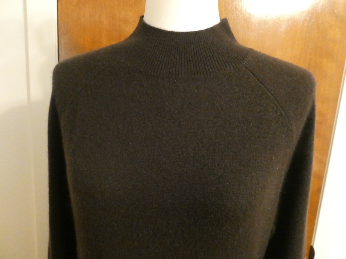 Bloomingdale's 100% 2Ply Cashmere Mock Neck Midi Sweater Dress Dark Brown L $248