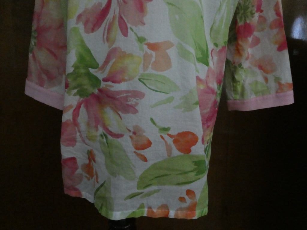 Jones New York Signature Women's Tunic Style Pink/Green Soft Cotton Top Large