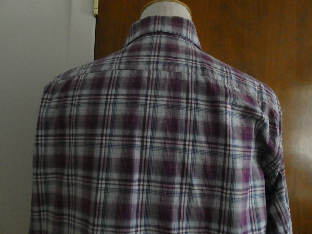 TAILORBYRD Collection Men's 2XL Purple Plaid Button Front Shirt 100% Cotton