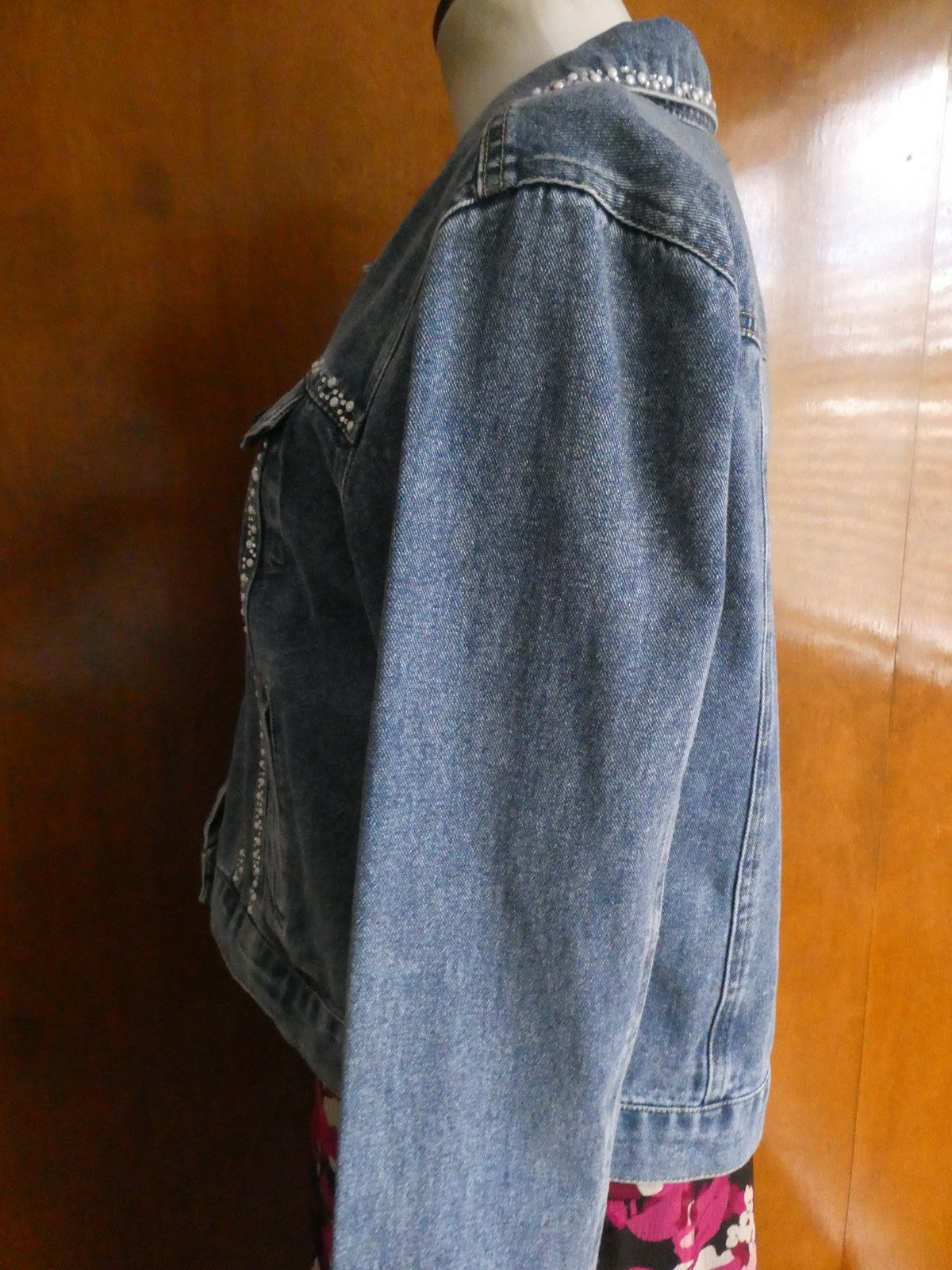 Alexis Taylor Women 100% Cotton Beaded Jeans Blazer Jacket Blue XLarge (fits L)