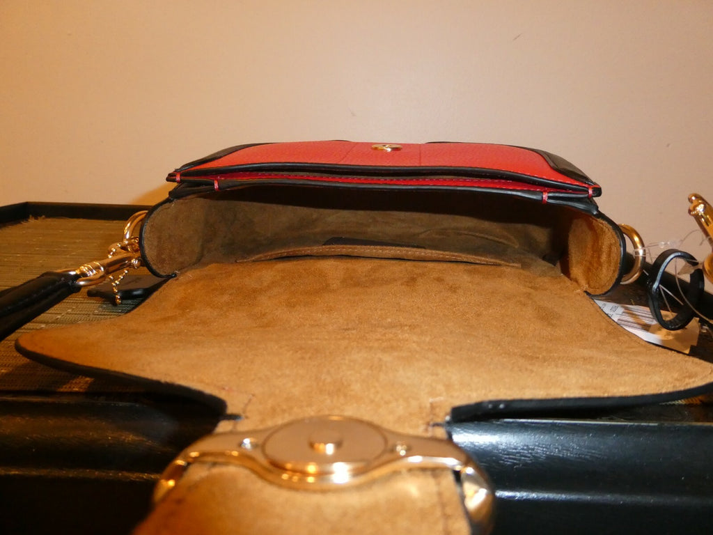 Coach Georgie Saddle Bag In Colorblock GOLD/CHERRY MULTI Style# C3596 