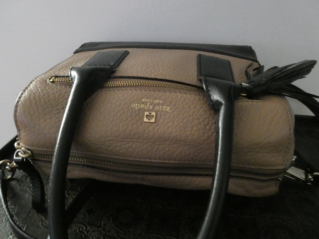 Kate Spade Women's Leather Tote Crossbody Bag Beige/Black Medium