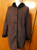 Ike Behar Women's Burgundy/Black Faux Fur Hooded Jacket Coat Large