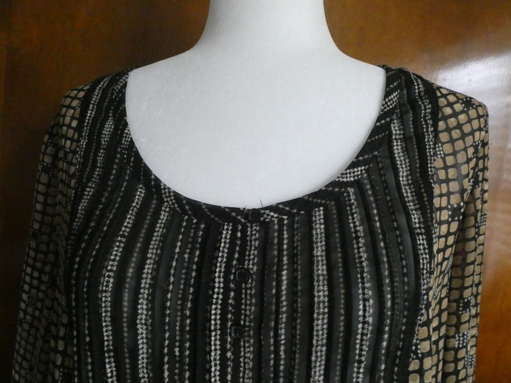 Sigrid Olsen Graphic Designer Blouse Women 12 Black Sheer Geometric Boho Top