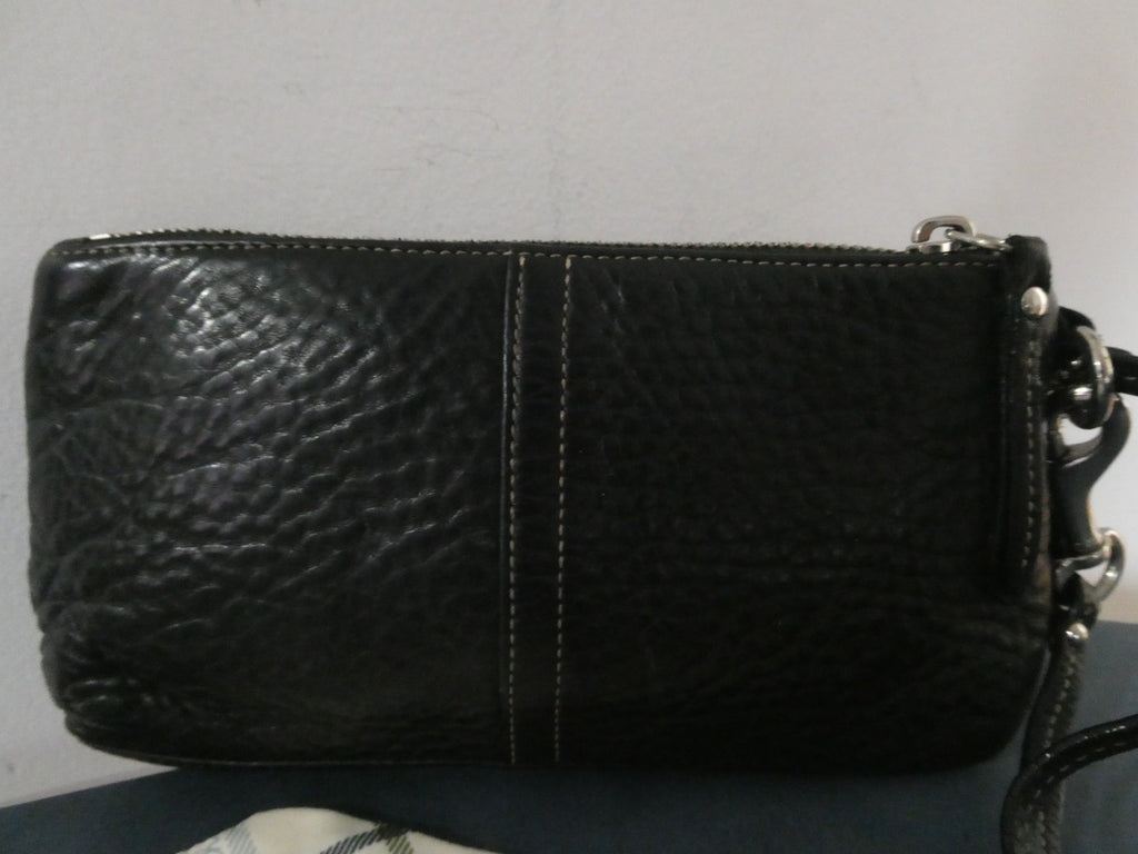 Vintage large Coach Women Black leather wristlet wallet with Coach small scarf