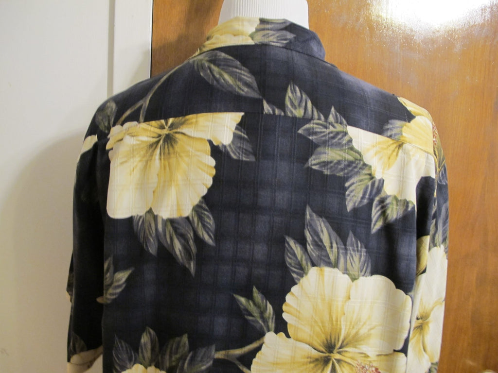 Tommy Bahama Men's Silk Black Gray Yellow Button Down Gorgeous Shirt Large 