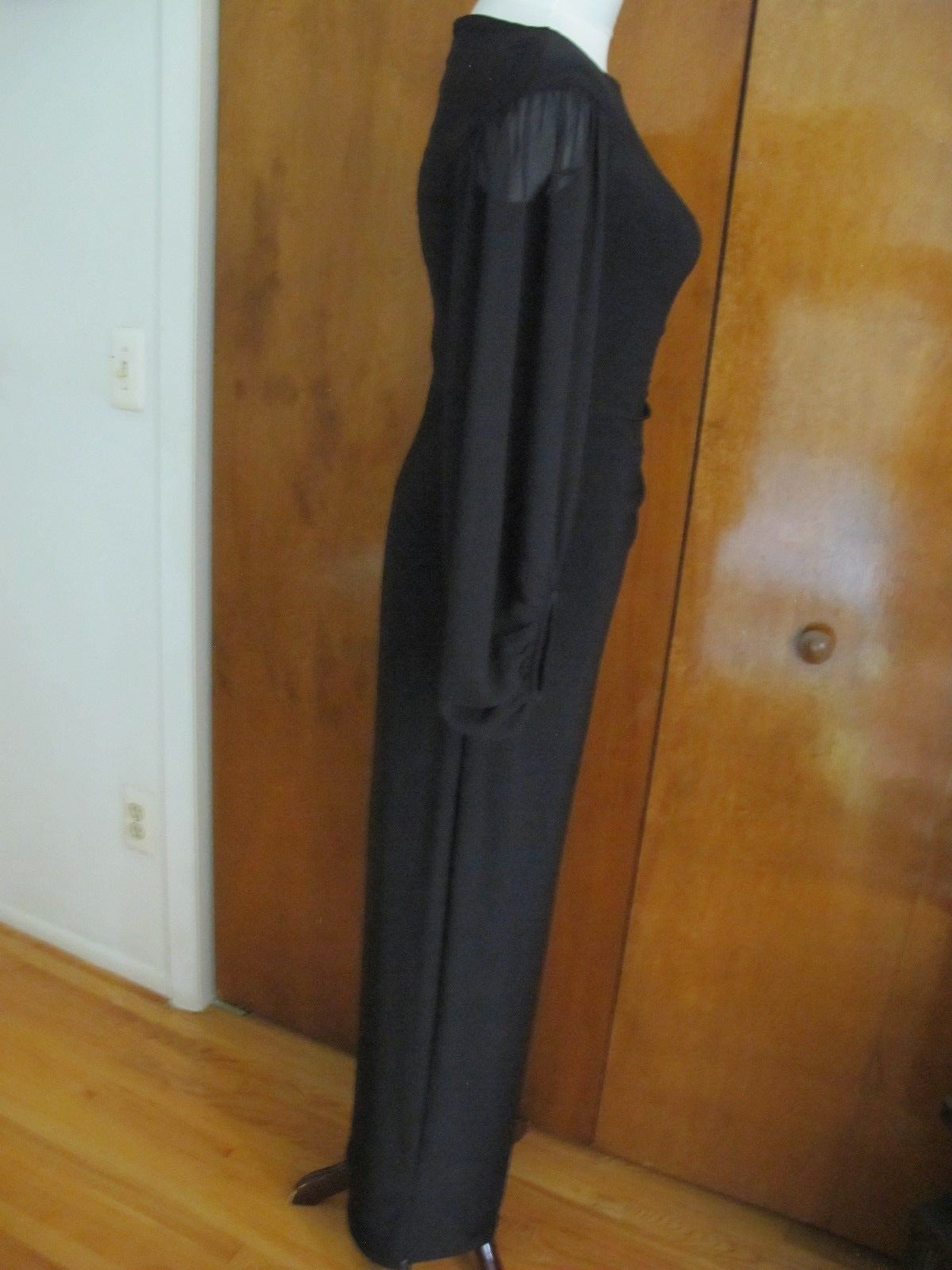 Ralph Lauren wome'n black evening maxi dress with mesh long sleeves size 2 
